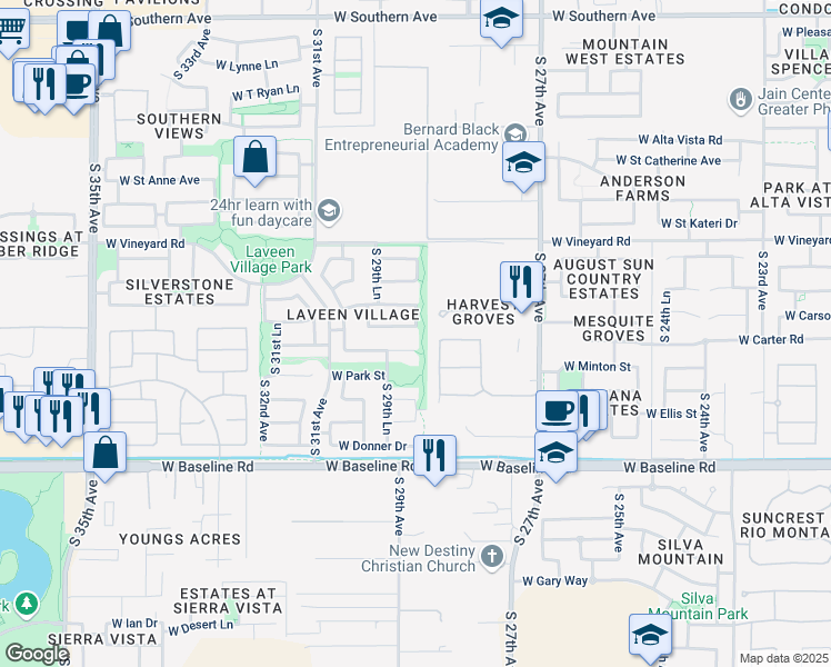 map of restaurants, bars, coffee shops, grocery stores, and more near 2830 West Harvest Groves Lane in Phoenix