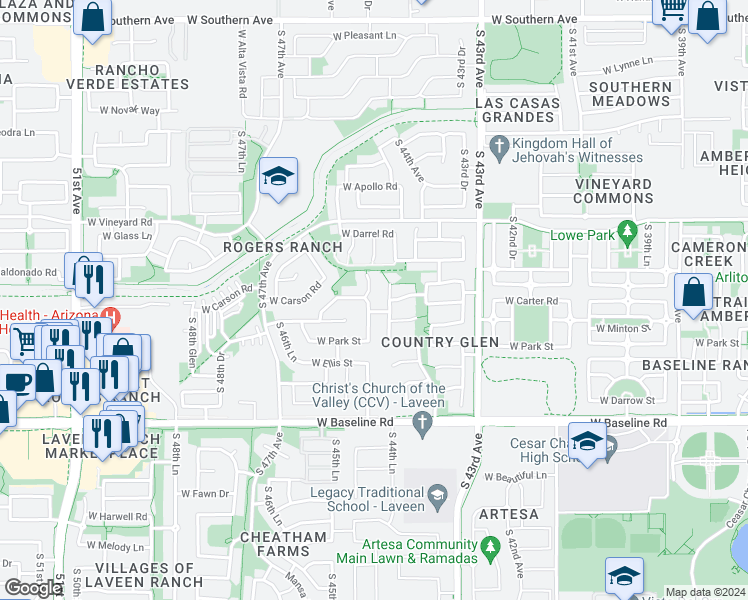 map of restaurants, bars, coffee shops, grocery stores, and more near 7031 South 45th Avenue in Phoenix