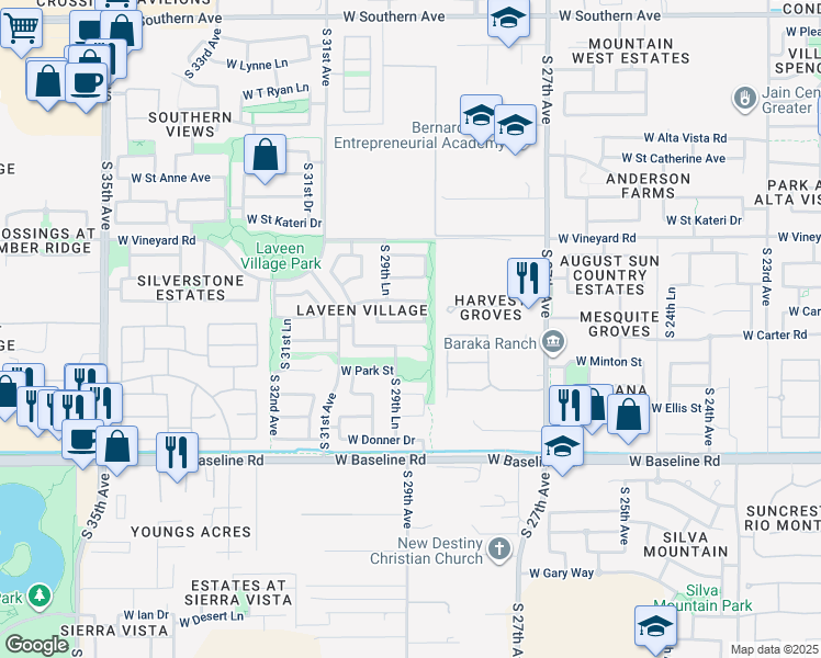 map of restaurants, bars, coffee shops, grocery stores, and more near 2915 West Carson Road in Phoenix