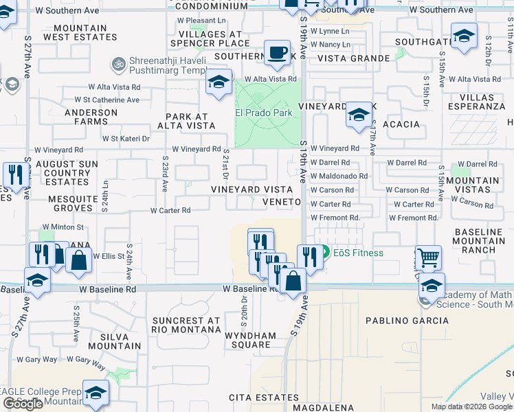 map of restaurants, bars, coffee shops, grocery stores, and more near 2019 West Carson Road in Phoenix