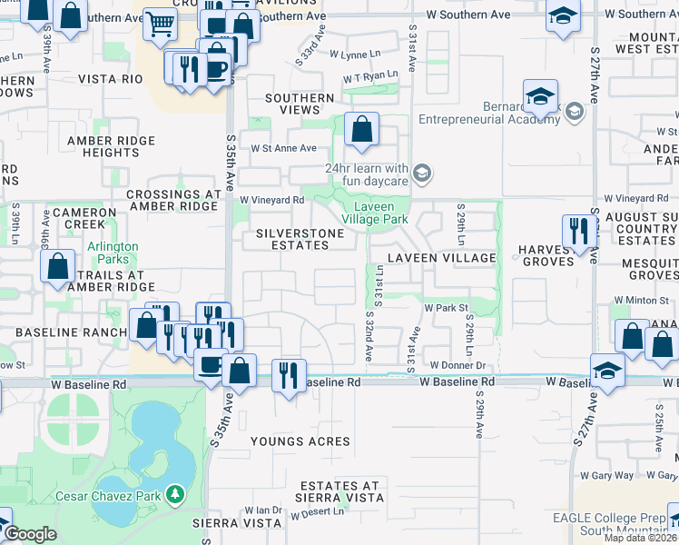 map of restaurants, bars, coffee shops, grocery stores, and more near 3215 West Maldonado Road in Phoenix