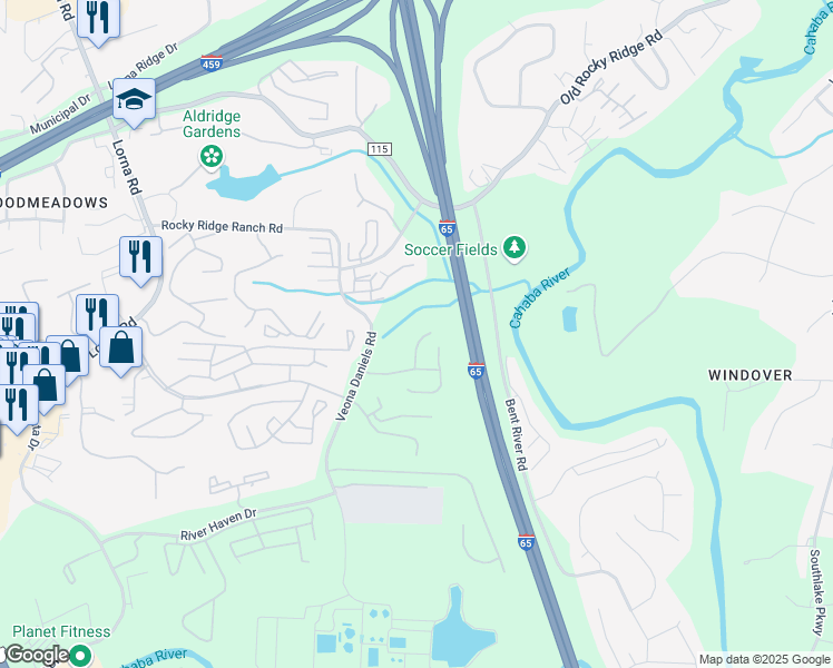 map of restaurants, bars, coffee shops, grocery stores, and more near 4133 Seabrook Lane in Birmingham