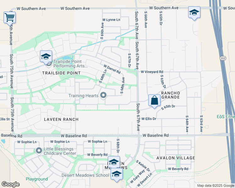 map of restaurants, bars, coffee shops, grocery stores, and more near 7123 South 68th Drive in Phoenix