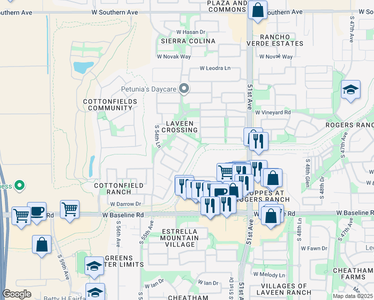 map of restaurants, bars, coffee shops, grocery stores, and more near 5328 West Carson Road in Phoenix