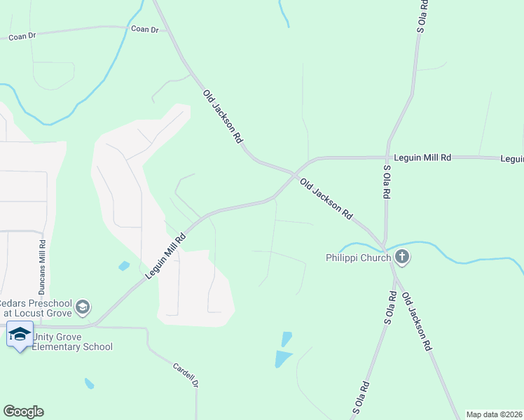 map of restaurants, bars, coffee shops, grocery stores, and more near 1690 Leguin Mill Road in Locust Grove