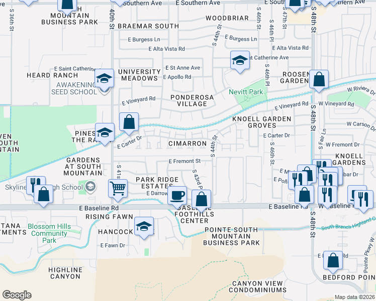 map of restaurants, bars, coffee shops, grocery stores, and more near 7031 South 43rd Place in Phoenix