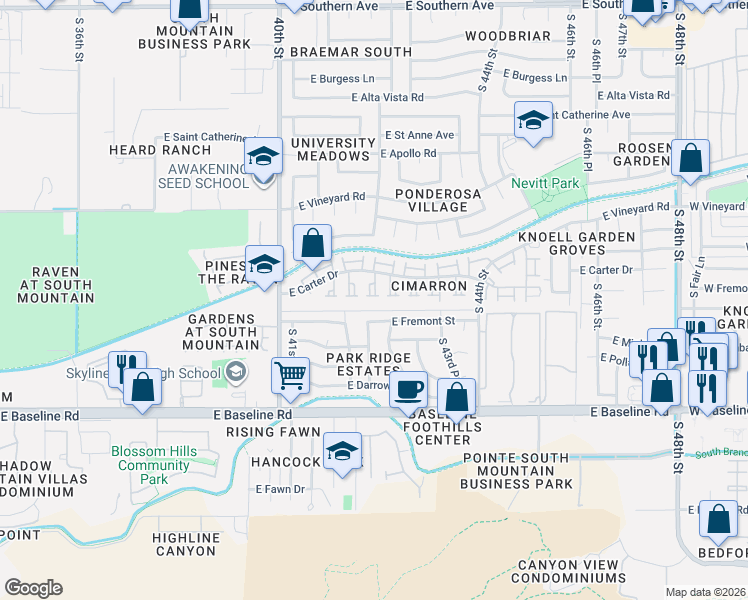 map of restaurants, bars, coffee shops, grocery stores, and more near 7037 South 42nd Street in Phoenix