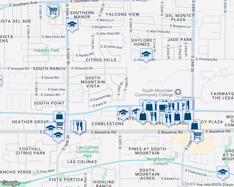 map of restaurants, bars, coffee shops, grocery stores, and more near 7039 South 18th Street in Phoenix