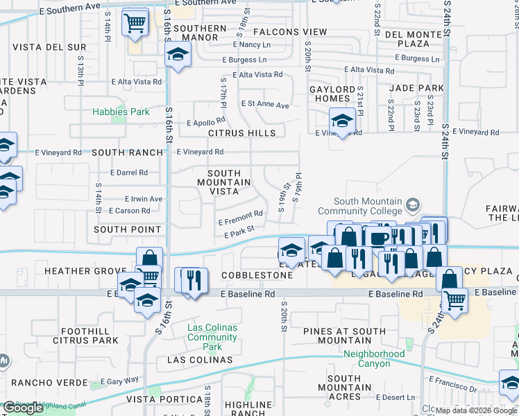 map of restaurants, bars, coffee shops, grocery stores, and more near 7039 South 18th Street in Phoenix