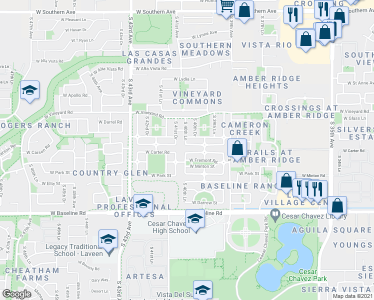 map of restaurants, bars, coffee shops, grocery stores, and more near 7009 South 40th Lane in Phoenix
