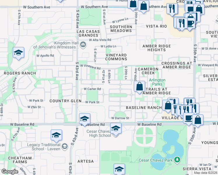 map of restaurants, bars, coffee shops, grocery stores, and more near 7009 South 40th Lane in Phoenix