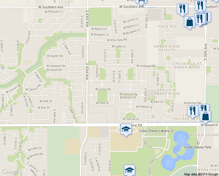 map of restaurants, bars, coffee shops, grocery stores, and more near 4117 West Irwin Avenue in Phoenix