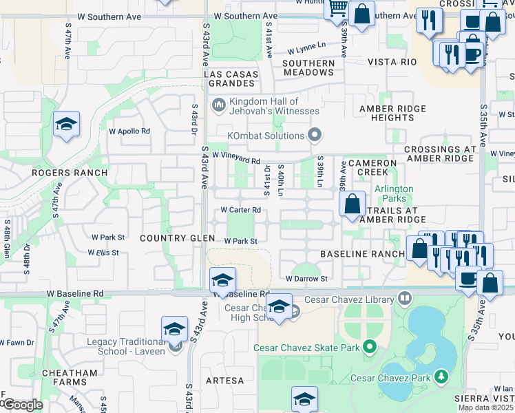 map of restaurants, bars, coffee shops, grocery stores, and more near 4117 West Irwin Avenue in Phoenix