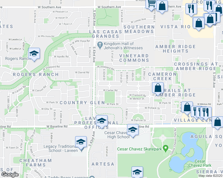 map of restaurants, bars, coffee shops, grocery stores, and more near 4201 West Irwin Avenue in Phoenix