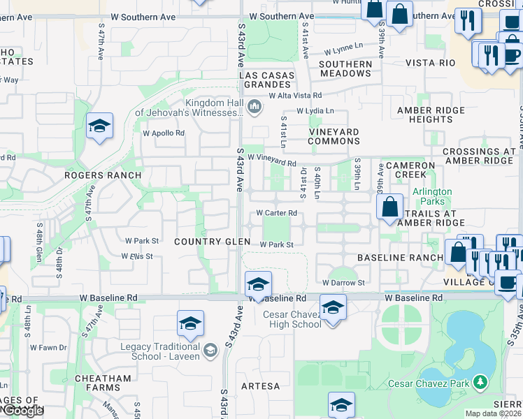 map of restaurants, bars, coffee shops, grocery stores, and more near 4201 West Irwin Avenue in Phoenix
