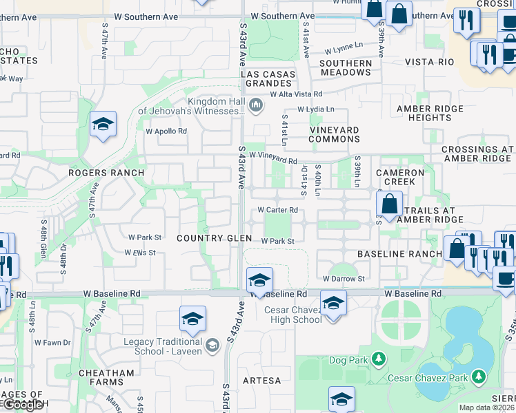 map of restaurants, bars, coffee shops, grocery stores, and more near 4237 West Irwin Avenue in Phoenix