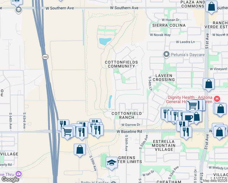 map of restaurants, bars, coffee shops, grocery stores, and more near 7018 South 57th Avenue in Phoenix