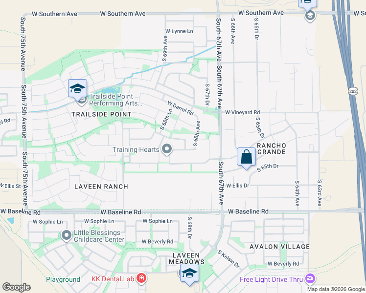 map of restaurants, bars, coffee shops, grocery stores, and more near 6821 West Carson Road in Phoenix