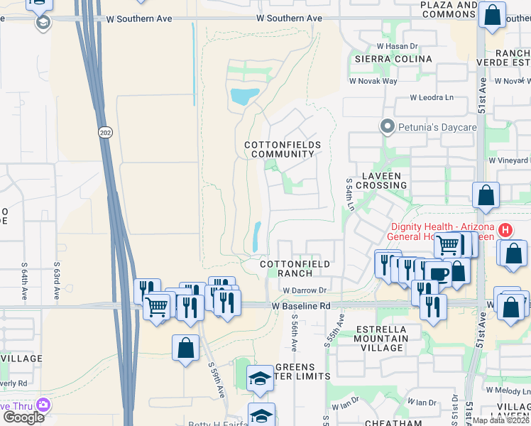 map of restaurants, bars, coffee shops, grocery stores, and more near 7018 South 57th Avenue in Phoenix