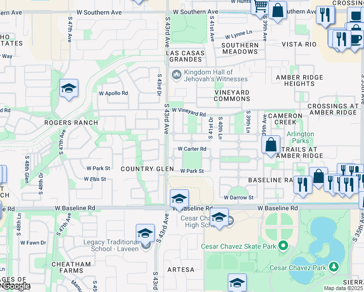 map of restaurants, bars, coffee shops, grocery stores, and more near 4218 West Carter Road in Phoenix