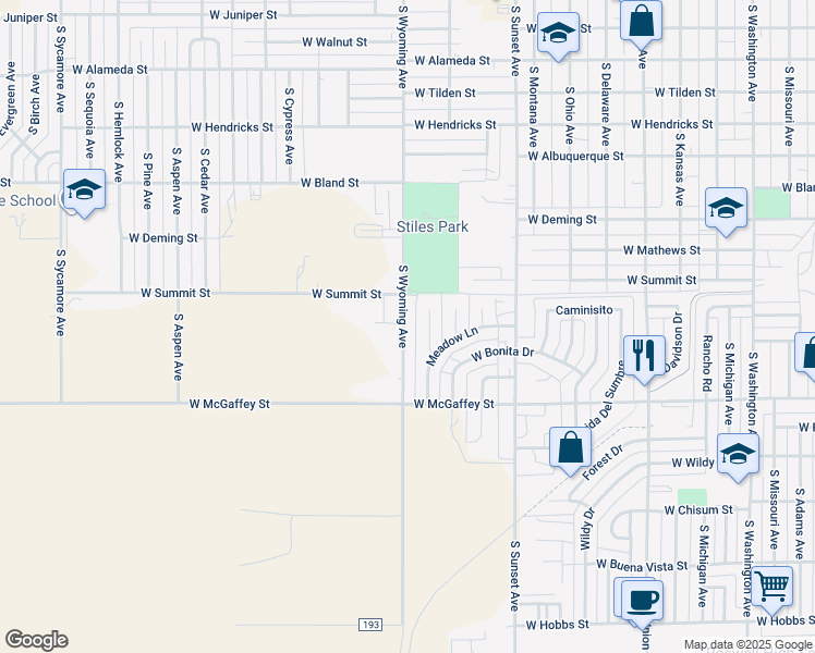 map of restaurants, bars, coffee shops, grocery stores, and more near 901 South Wyoming Avenue in Roswell