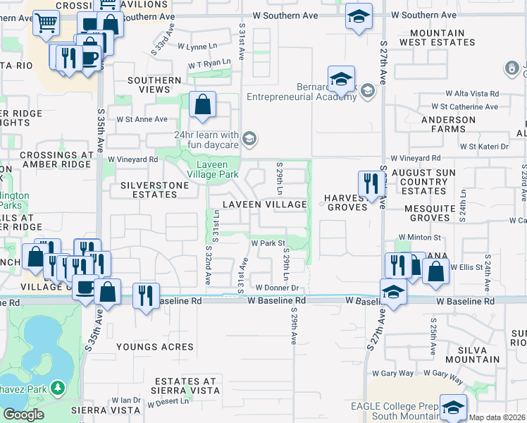 map of restaurants, bars, coffee shops, grocery stores, and more near in Phoenix