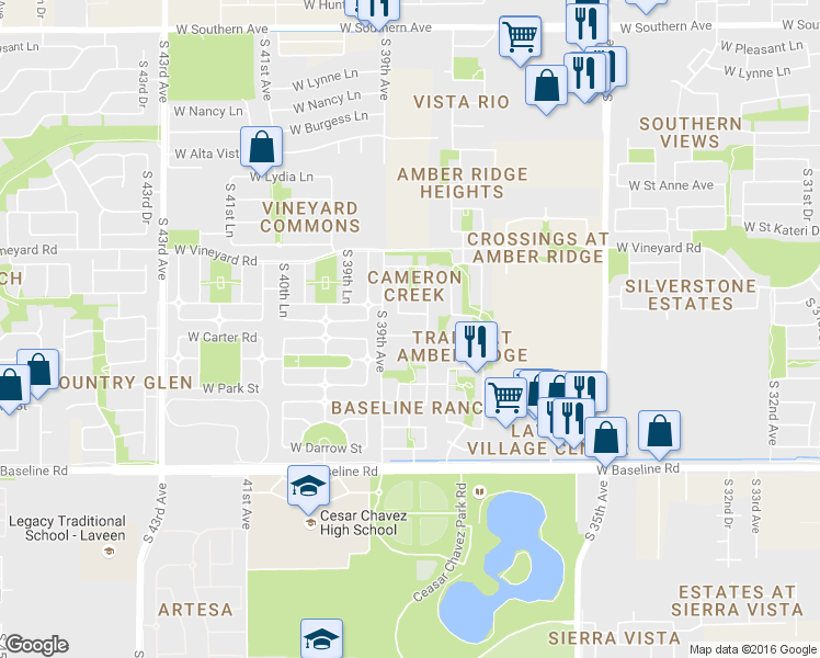 map of restaurants, bars, coffee shops, grocery stores, and more near 3823 West Irwin Avenue in Phoenix