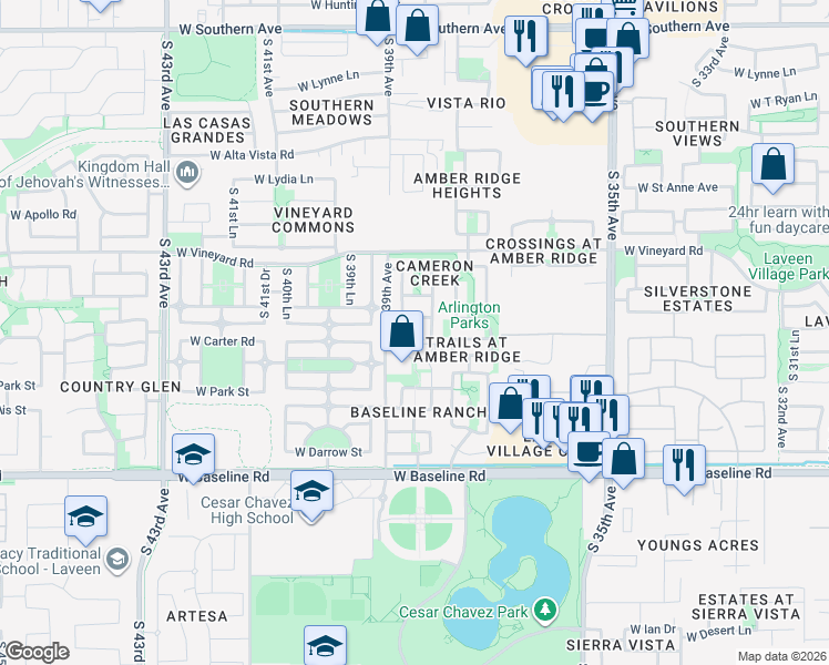 map of restaurants, bars, coffee shops, grocery stores, and more near 3823 West Irwin Avenue in Phoenix