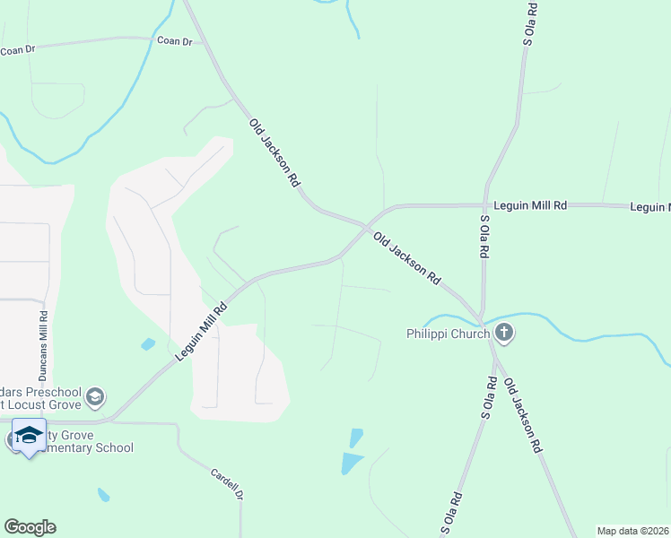 map of restaurants, bars, coffee shops, grocery stores, and more near 1690 Leguin Mill Road in Locust Grove