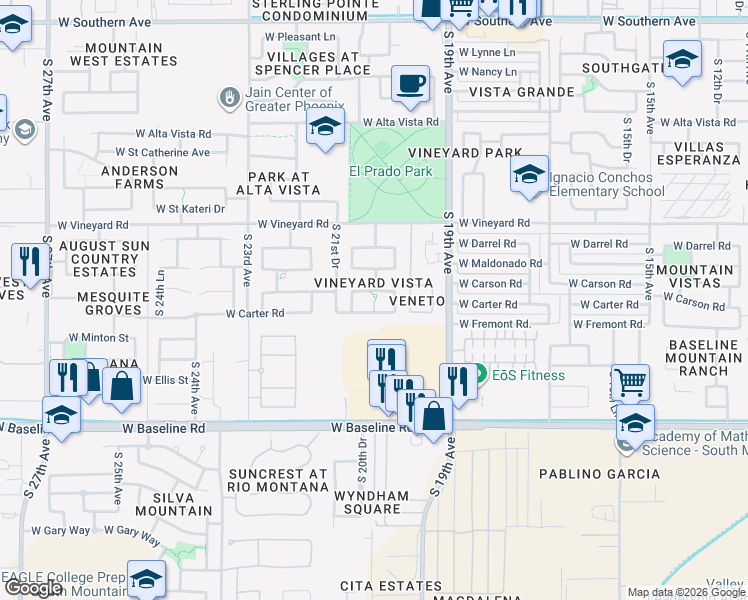 map of restaurants, bars, coffee shops, grocery stores, and more near 2019 West Carson Road in Phoenix