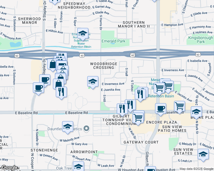 map of restaurants, bars, coffee shops, grocery stores, and more near 1752 South Hill in Mesa