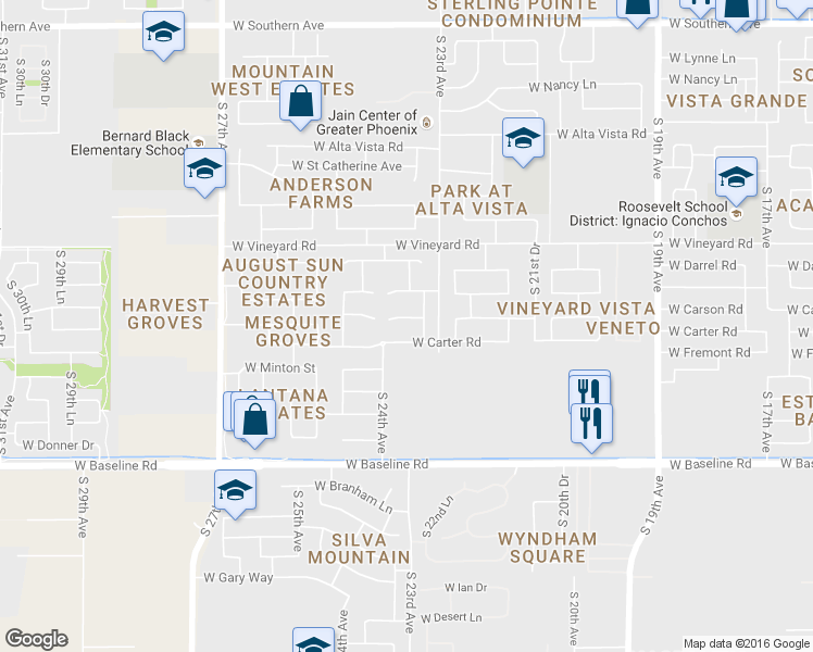 map of restaurants, bars, coffee shops, grocery stores, and more near 2311 West Carson Road in Phoenix