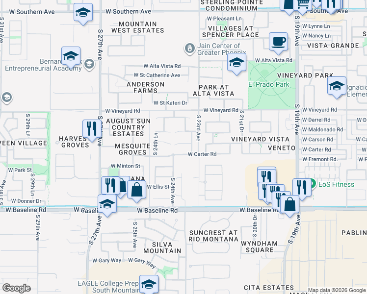 map of restaurants, bars, coffee shops, grocery stores, and more near 2311 West Carson Road in Phoenix