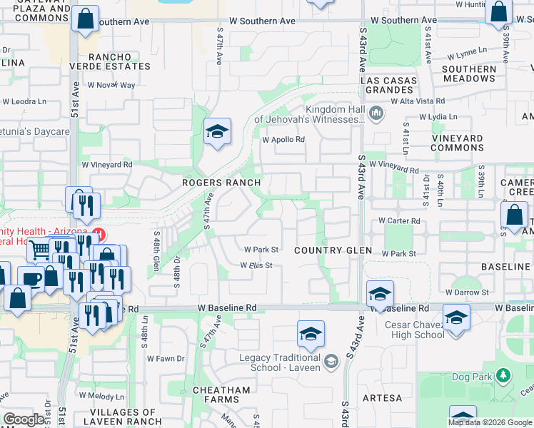 map of restaurants, bars, coffee shops, grocery stores, and more near 4506 West Carson Road in Phoenix
