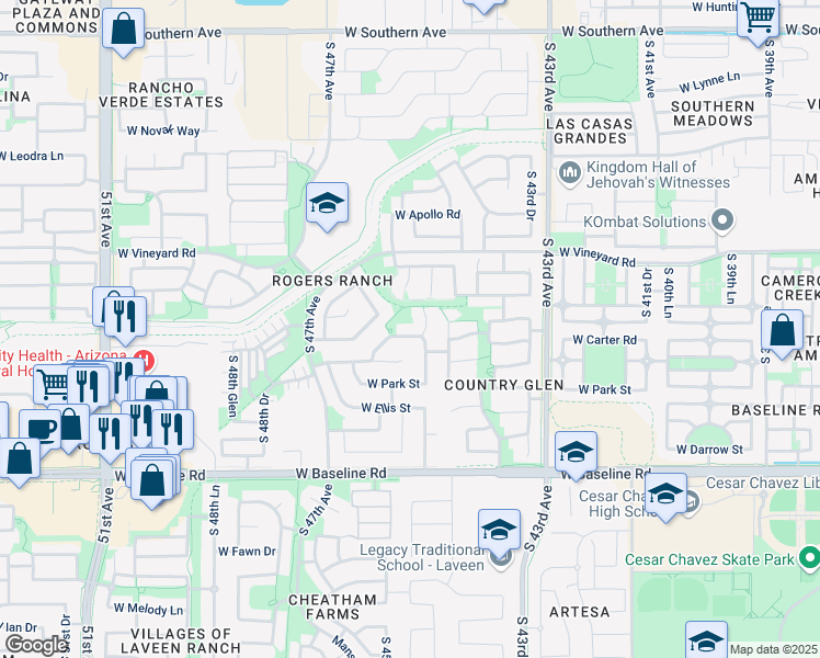 map of restaurants, bars, coffee shops, grocery stores, and more near 4506 West Carson Road in Phoenix