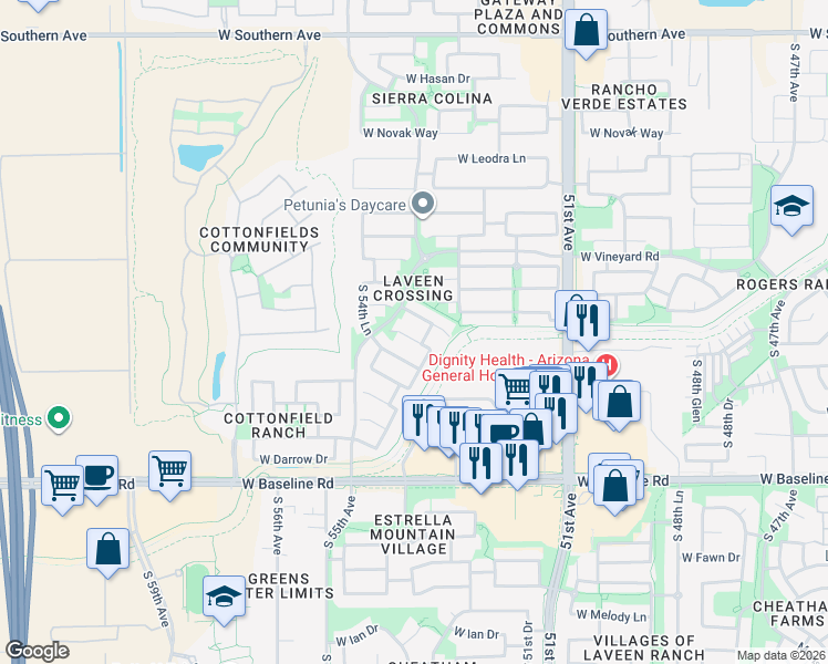 map of restaurants, bars, coffee shops, grocery stores, and more near 5414 West Carson Road in Phoenix