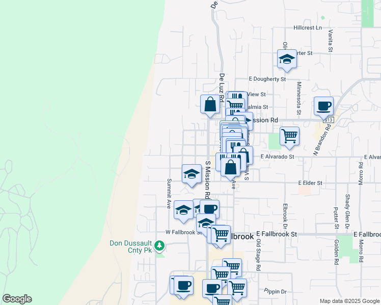 map of restaurants, bars, coffee shops, grocery stores, and more near 415 W Alvarado St in Fallbrook