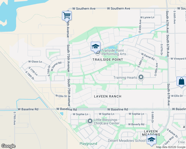 map of restaurants, bars, coffee shops, grocery stores, and more near 7034 South 73rd Avenue in Laveen