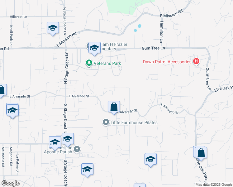 map of restaurants, bars, coffee shops, grocery stores, and more near 289 North Old Hill Road in Fallbrook