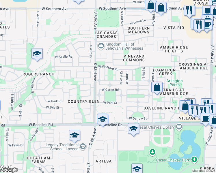 map of restaurants, bars, coffee shops, grocery stores, and more near 4201 West Irwin Avenue in Phoenix