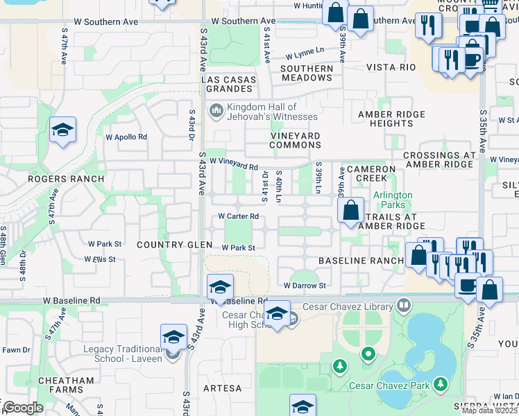 map of restaurants, bars, coffee shops, grocery stores, and more near 4117 West Irwin Avenue in Phoenix