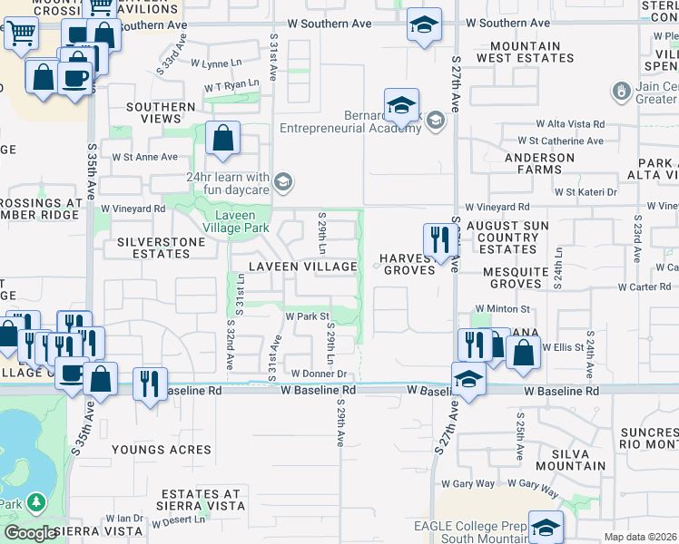 map of restaurants, bars, coffee shops, grocery stores, and more near 2918 West Carson Road in Phoenix