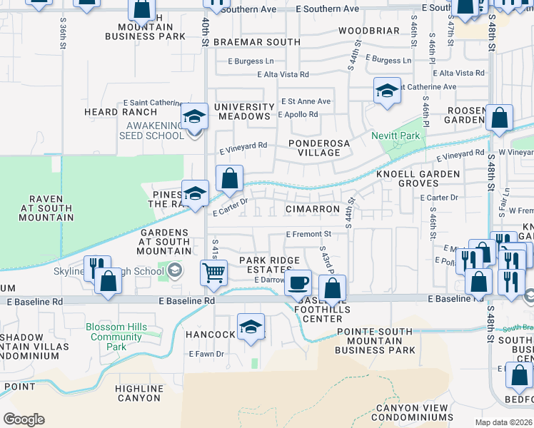 map of restaurants, bars, coffee shops, grocery stores, and more near 7037 South 42nd Street in Phoenix