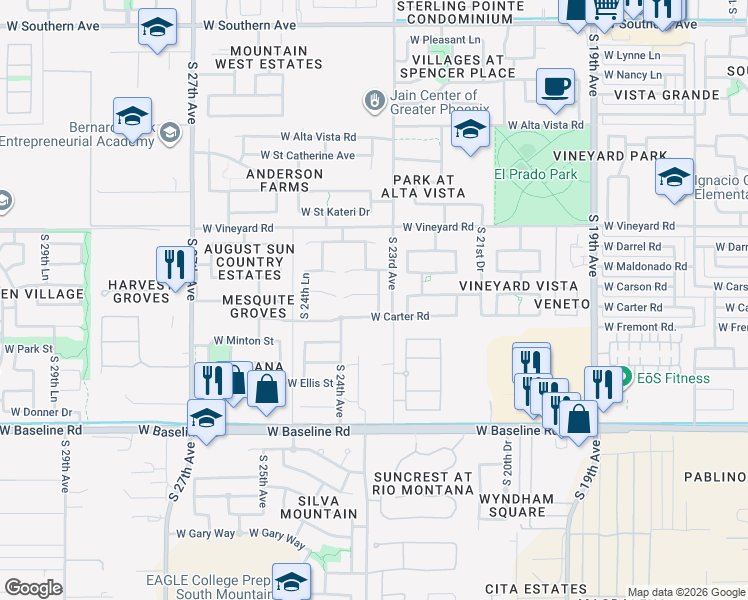 map of restaurants, bars, coffee shops, grocery stores, and more near 2311 West Carson Road in Phoenix