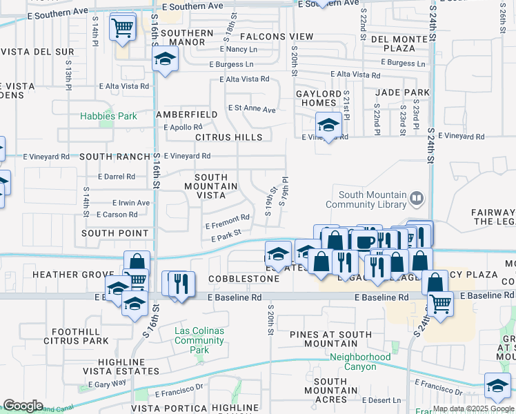 map of restaurants, bars, coffee shops, grocery stores, and more near 7039 South 18th Street in Phoenix