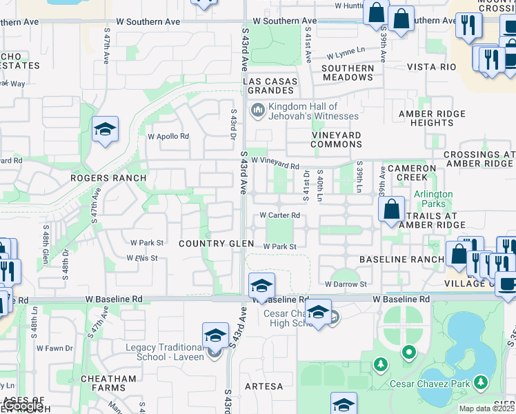 map of restaurants, bars, coffee shops, grocery stores, and more near 4229 West Irwin Avenue in Phoenix