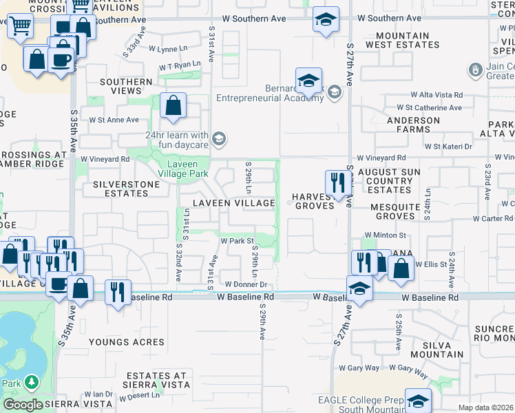 map of restaurants, bars, coffee shops, grocery stores, and more near 2918 West Carson Road in Phoenix