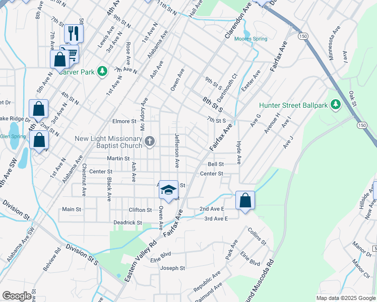 map of restaurants, bars, coffee shops, grocery stores, and more near 419 Gladys St in Bessemer