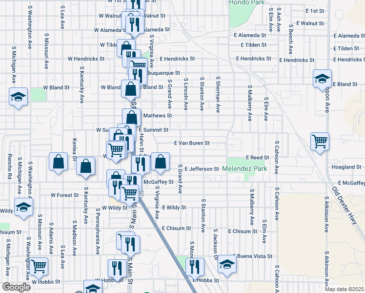 map of restaurants, bars, coffee shops, grocery stores, and more near 300 East Van Buren Street in Roswell