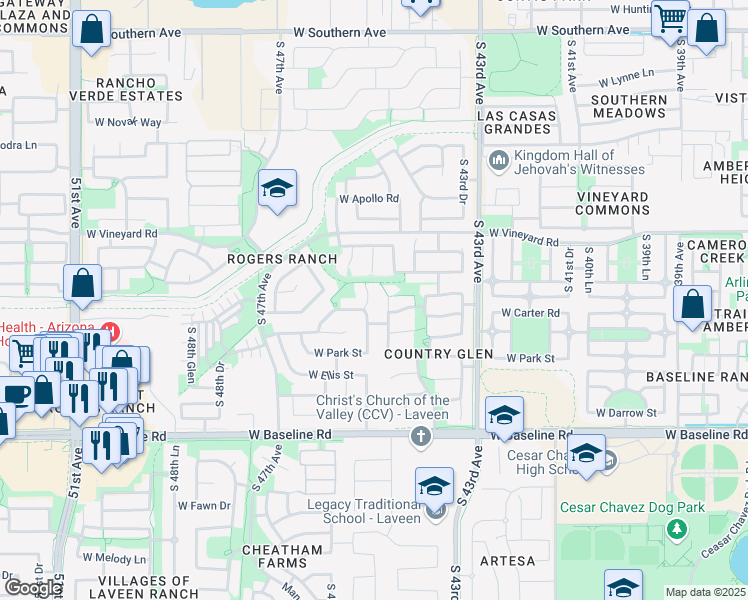 map of restaurants, bars, coffee shops, grocery stores, and more near 7019 South 45th Avenue in Phoenix